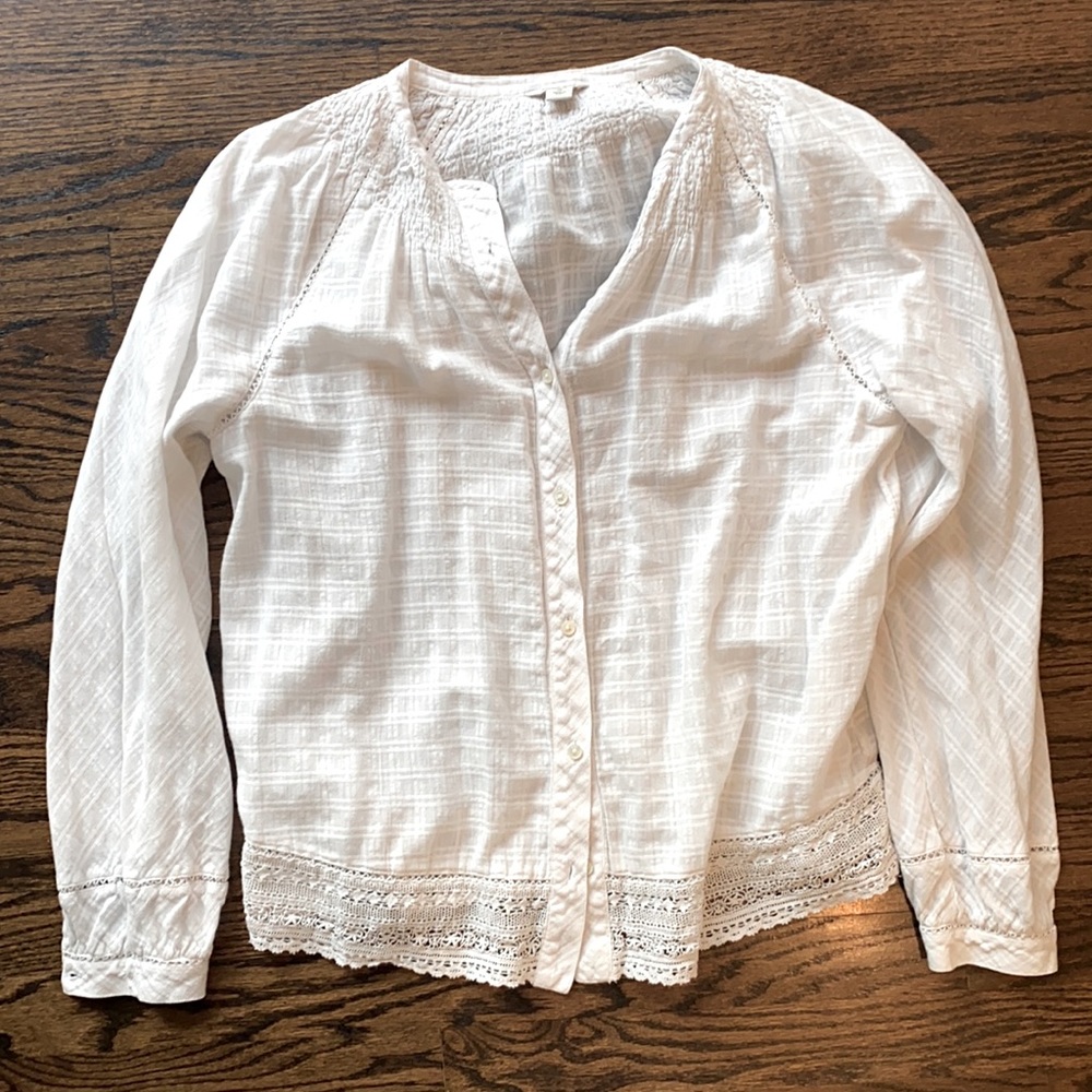 Pretty white button down with lace details in size Medium.